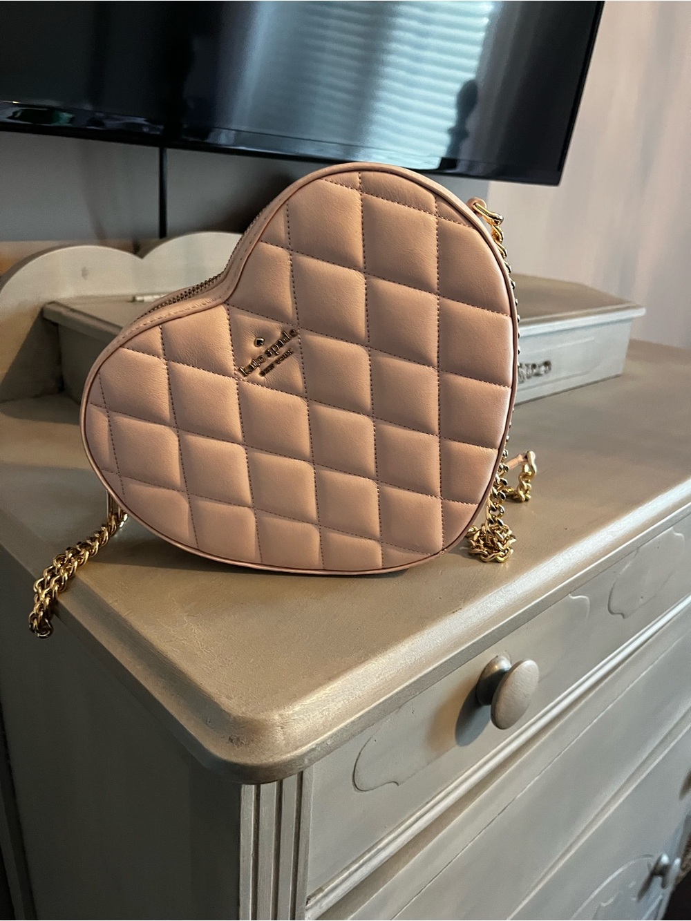 kate spade Heart Quilted Crossbody in Blush Pink with Gold Chain